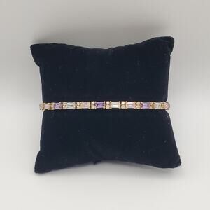 Gold Vermeil Over Sterling Silver Purple, Pink & White Cz Tennis Bracelet 7.5”